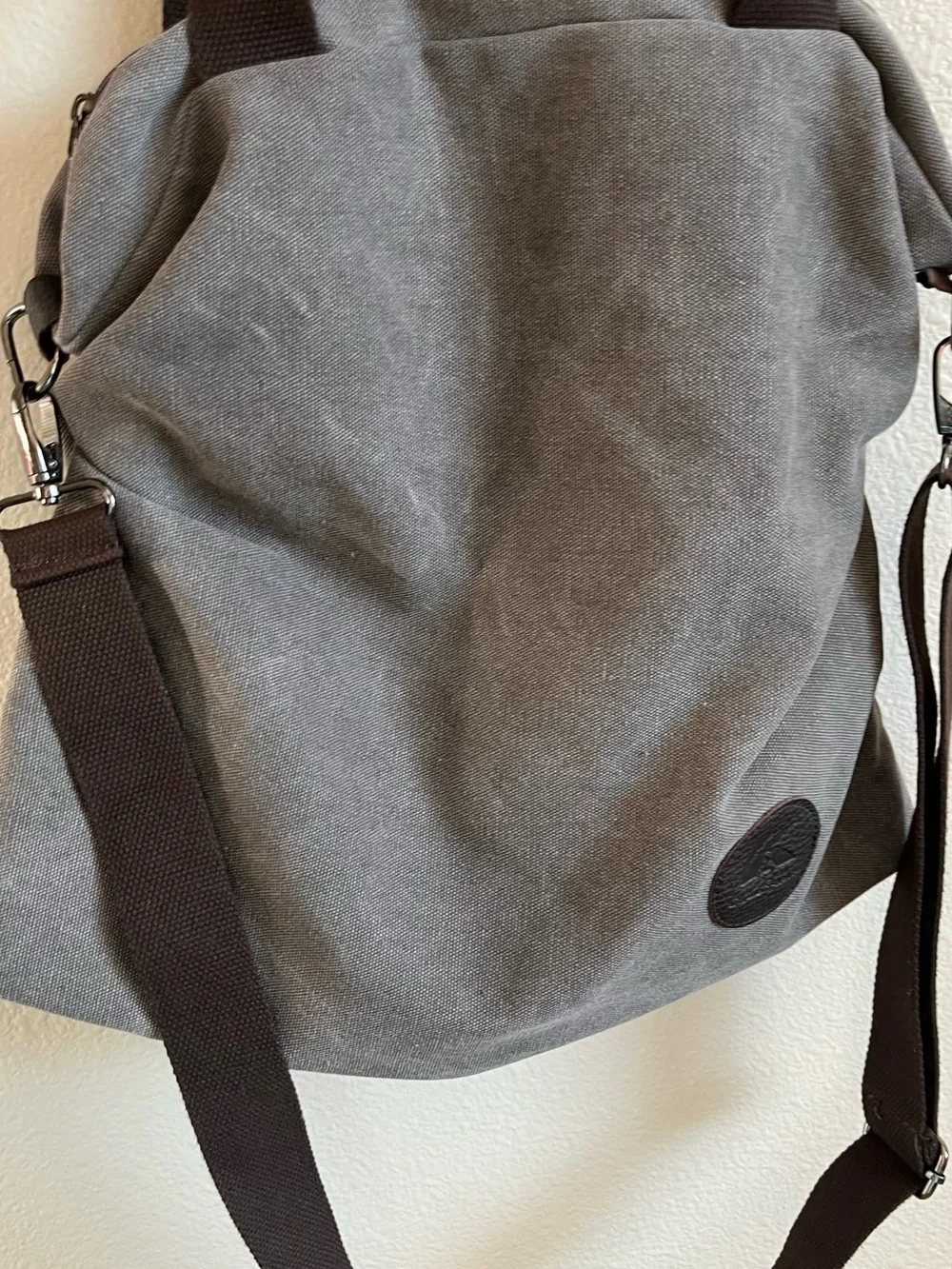 Gray Canvas Messenger Bag with Adjustable Strap